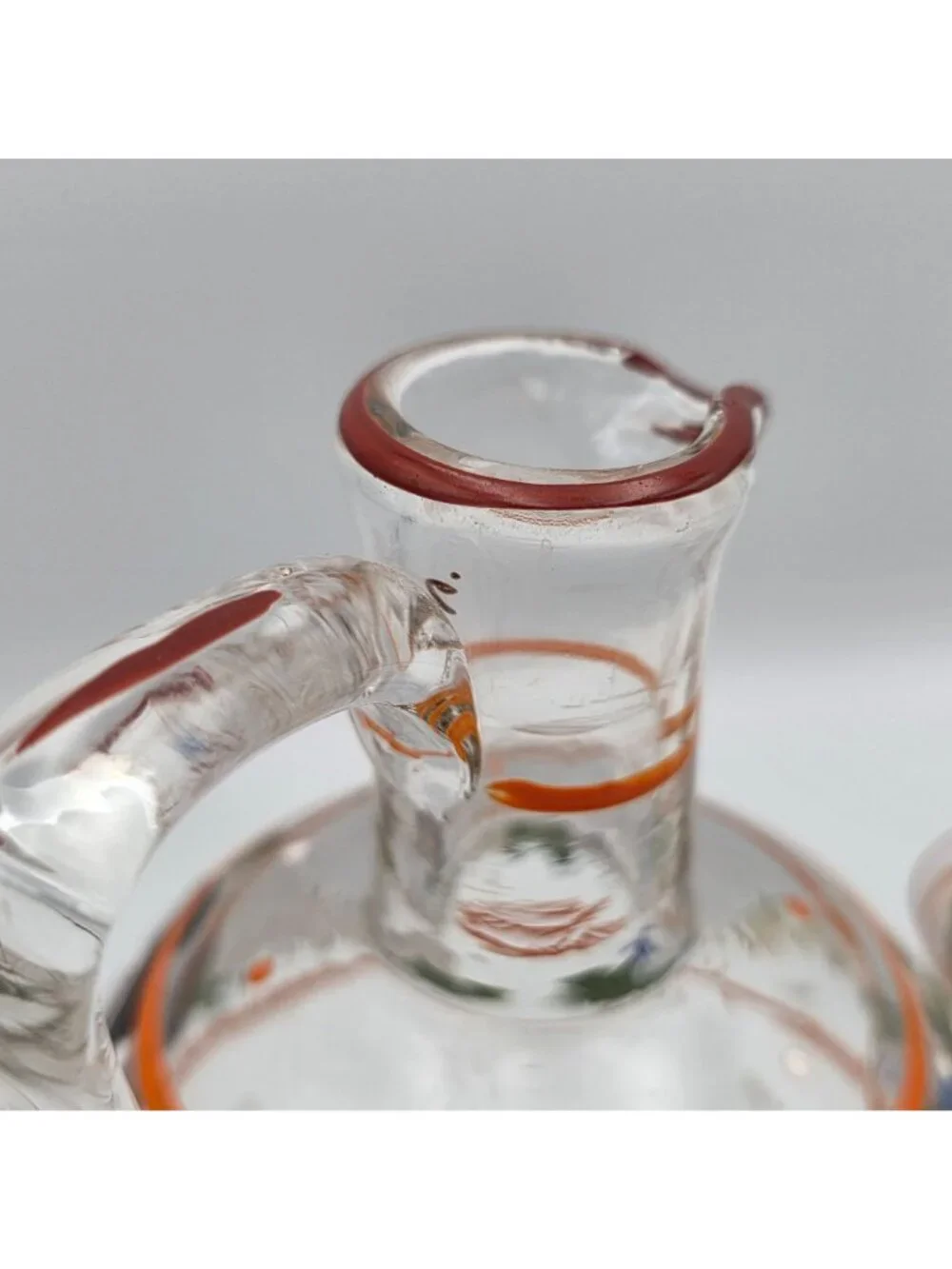 Hand-Painted Glass Decanter Enamel Flowers Stopper & 6 Shot Glasses Art Deco